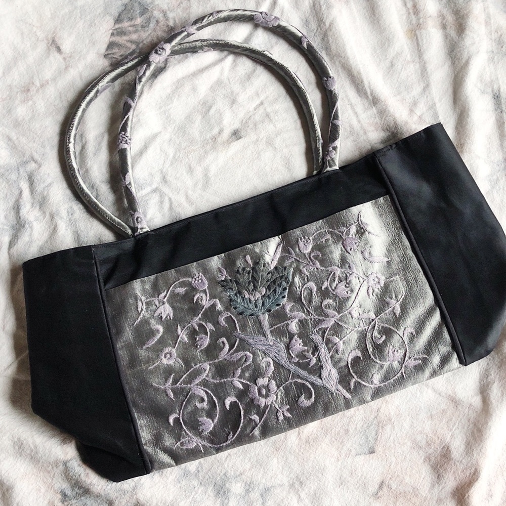 Silky, Oriental Flower, Embroidered Purse